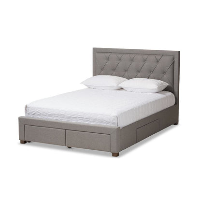 Light Grey Fabric Upholstered Queen Size Storage Bed