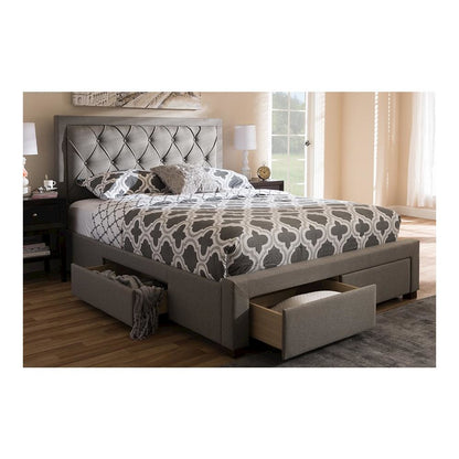 Light Grey Fabric Upholstered Queen Size Storage Bed