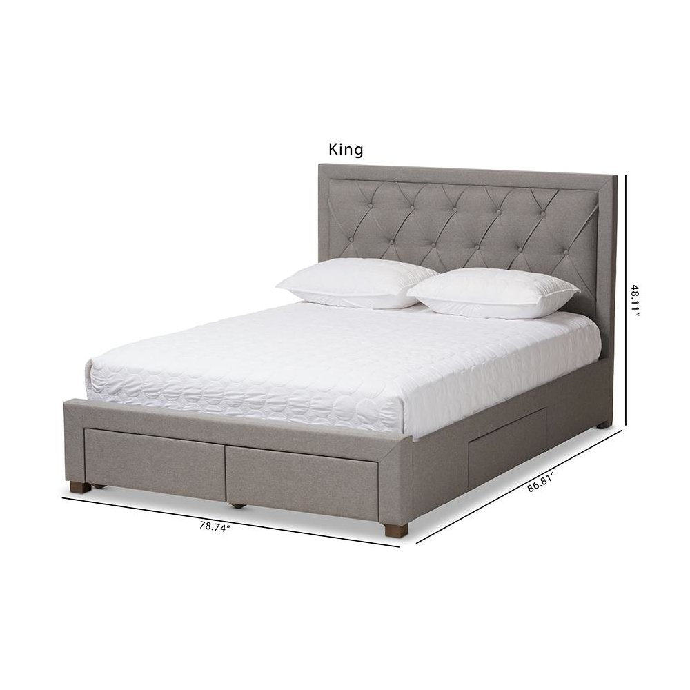 Light Grey Fabric Upholstered Queen Size Storage Bed