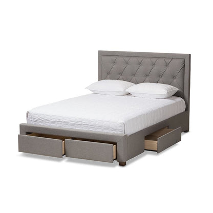 Light Grey Fabric Upholstered Queen Size Storage Bed
