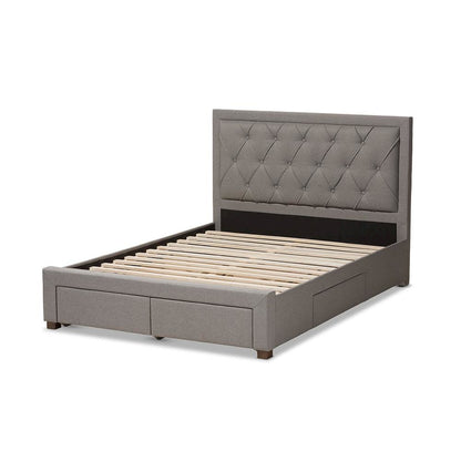 Light Grey Fabric Upholstered Queen Size Storage Bed