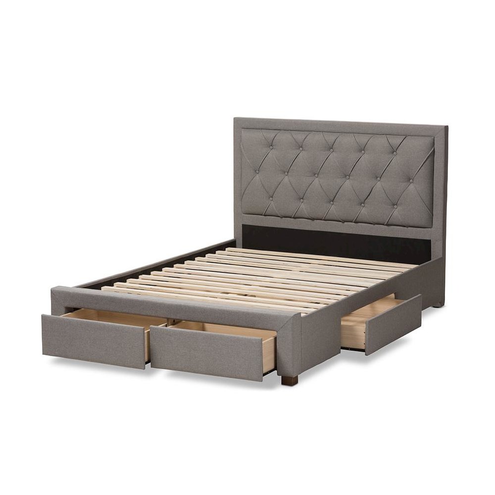 Light Grey Fabric Upholstered Queen Size Storage Bed