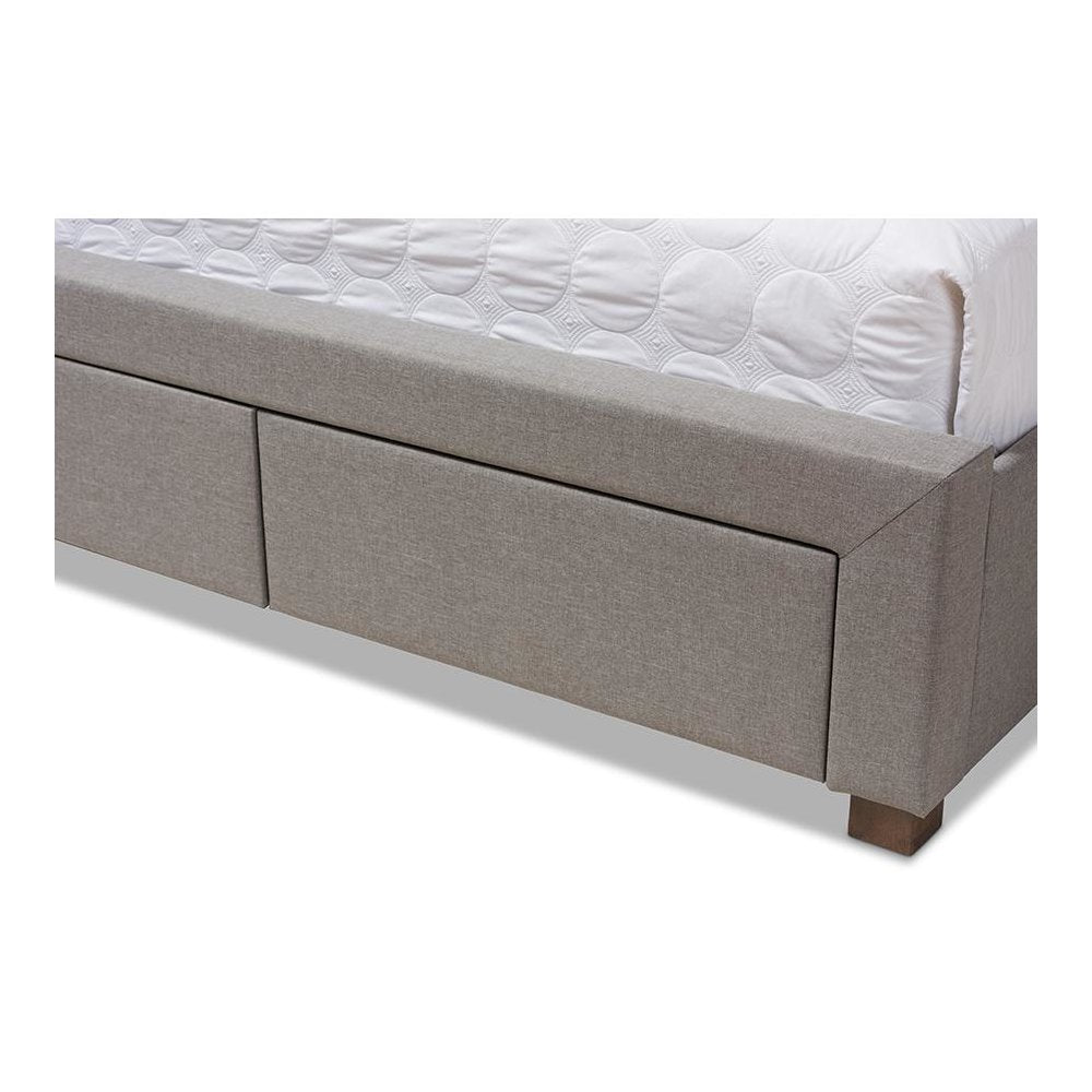 Light Grey Fabric Upholstered Queen Size Storage Bed