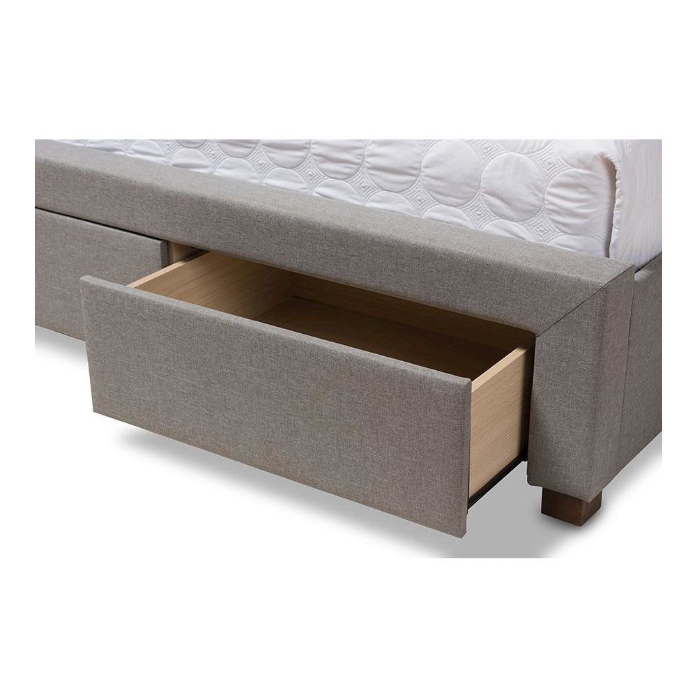Light Grey Fabric Upholstered Queen Size Storage Bed