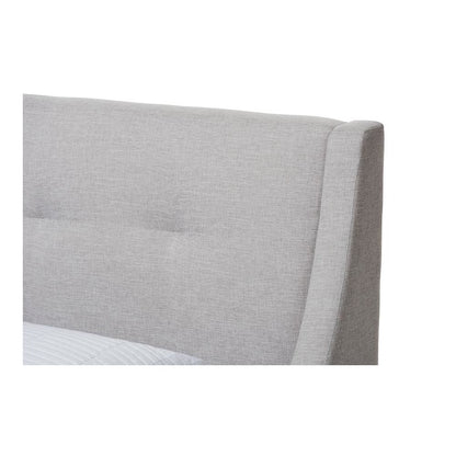 Greyish Beige Fabric Upholstered Walnut-Finished Twin Sized Platform Bed