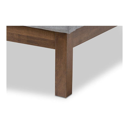 Greyish Beige Fabric Upholstered Walnut-Finished Twin Sized Platform Bed