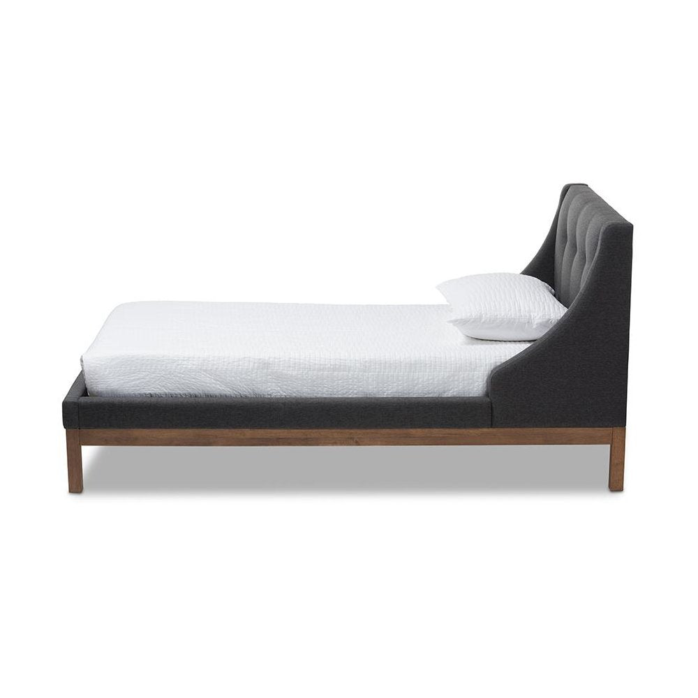 Dark Grey Fabric Upholstered Walnut-Finished Twin Sized Platform Bed
