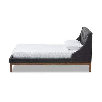 Dark Grey Fabric Upholstered Walnut-Finished Twin Sized Platform Bed