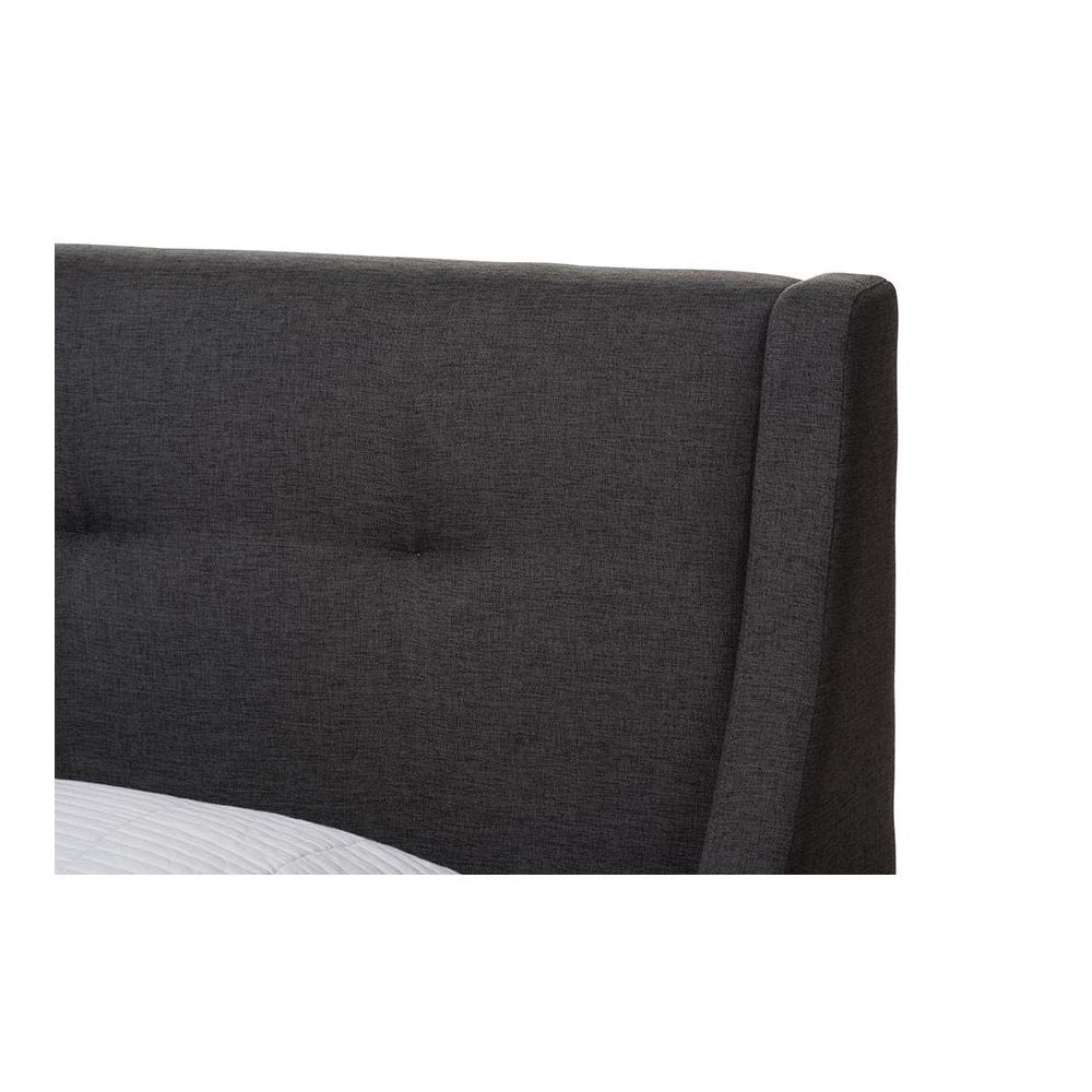 Dark Grey Fabric Upholstered Walnut-Finished Twin Sized Platform Bed
