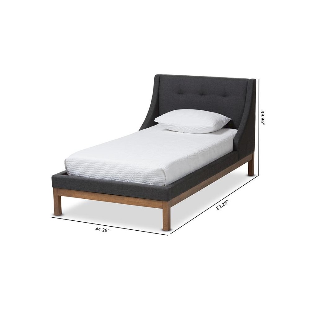 Dark Grey Fabric Upholstered Walnut-Finished Twin Sized Platform Bed