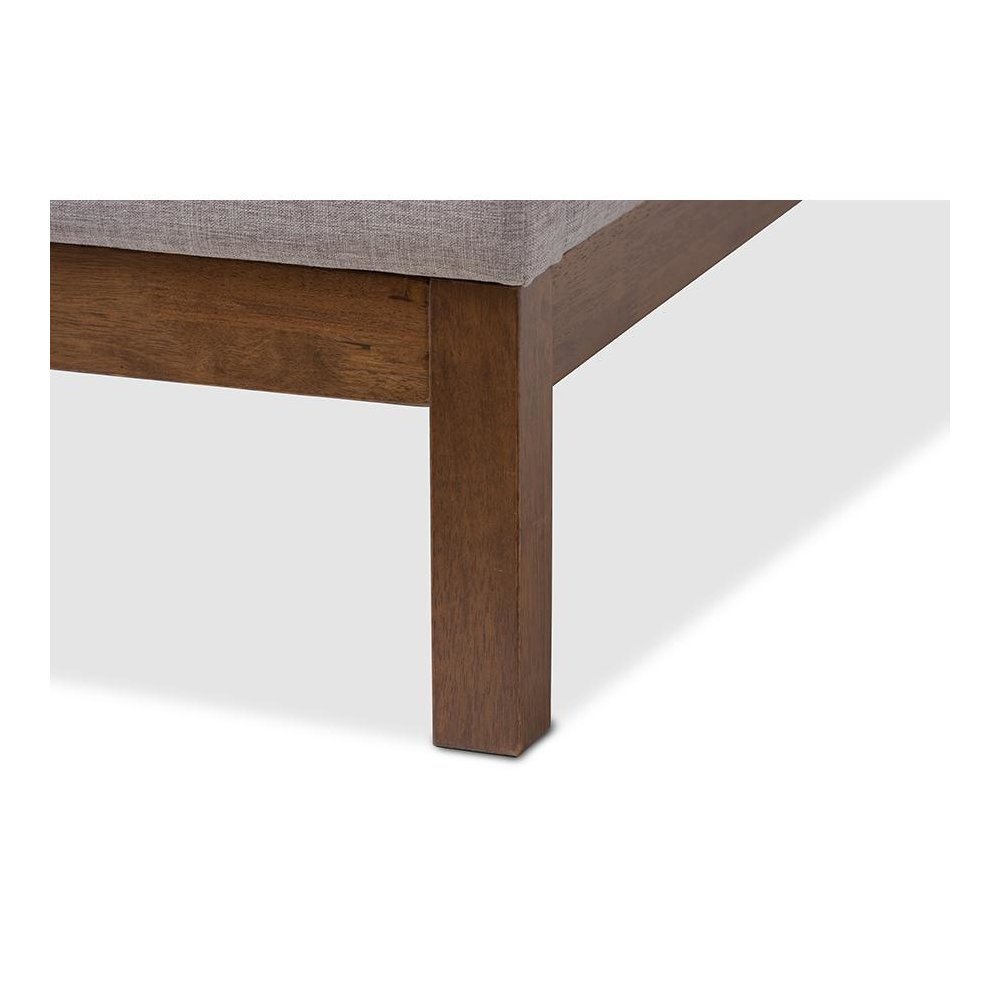 Greyish Beige Fabric Upholstered Walnut-Finished Full Sized Platform Bed
