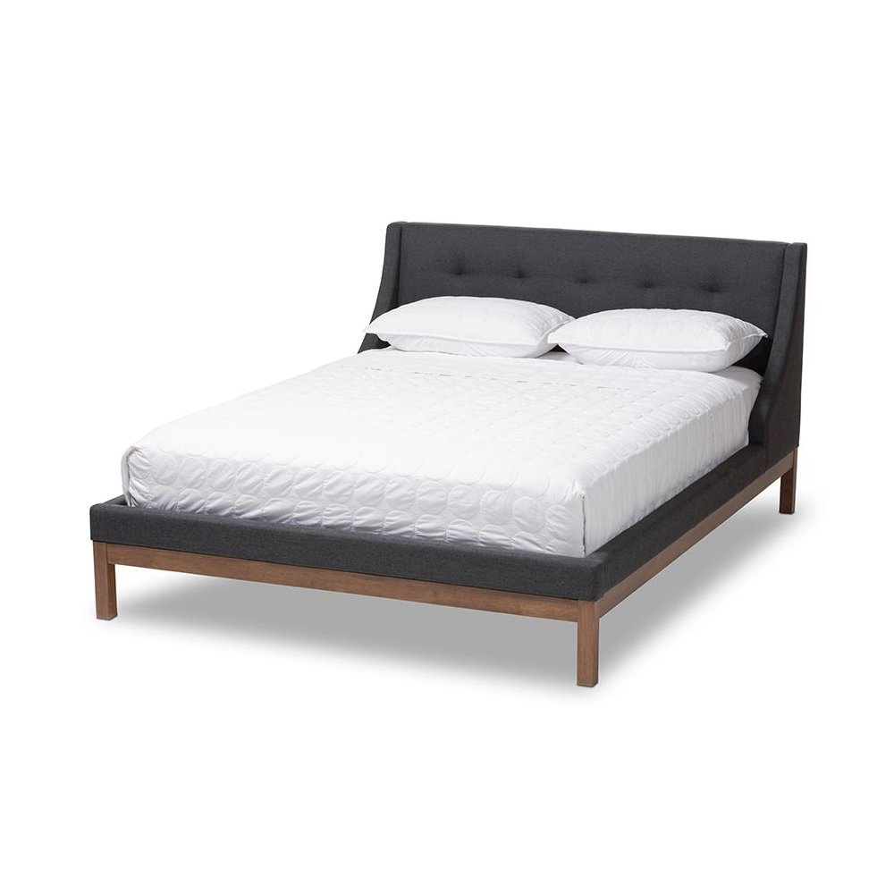 Dark Grey Fabric Upholstered Walnut-Finished Full Sized Platform Bed