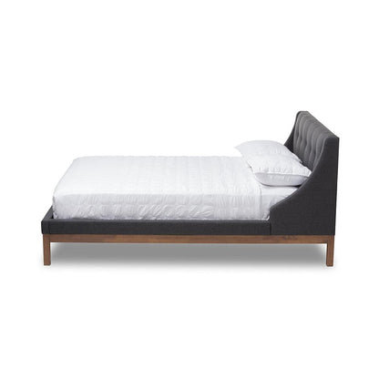 Dark Grey Fabric Upholstered Walnut-Finished Full Sized Platform Bed