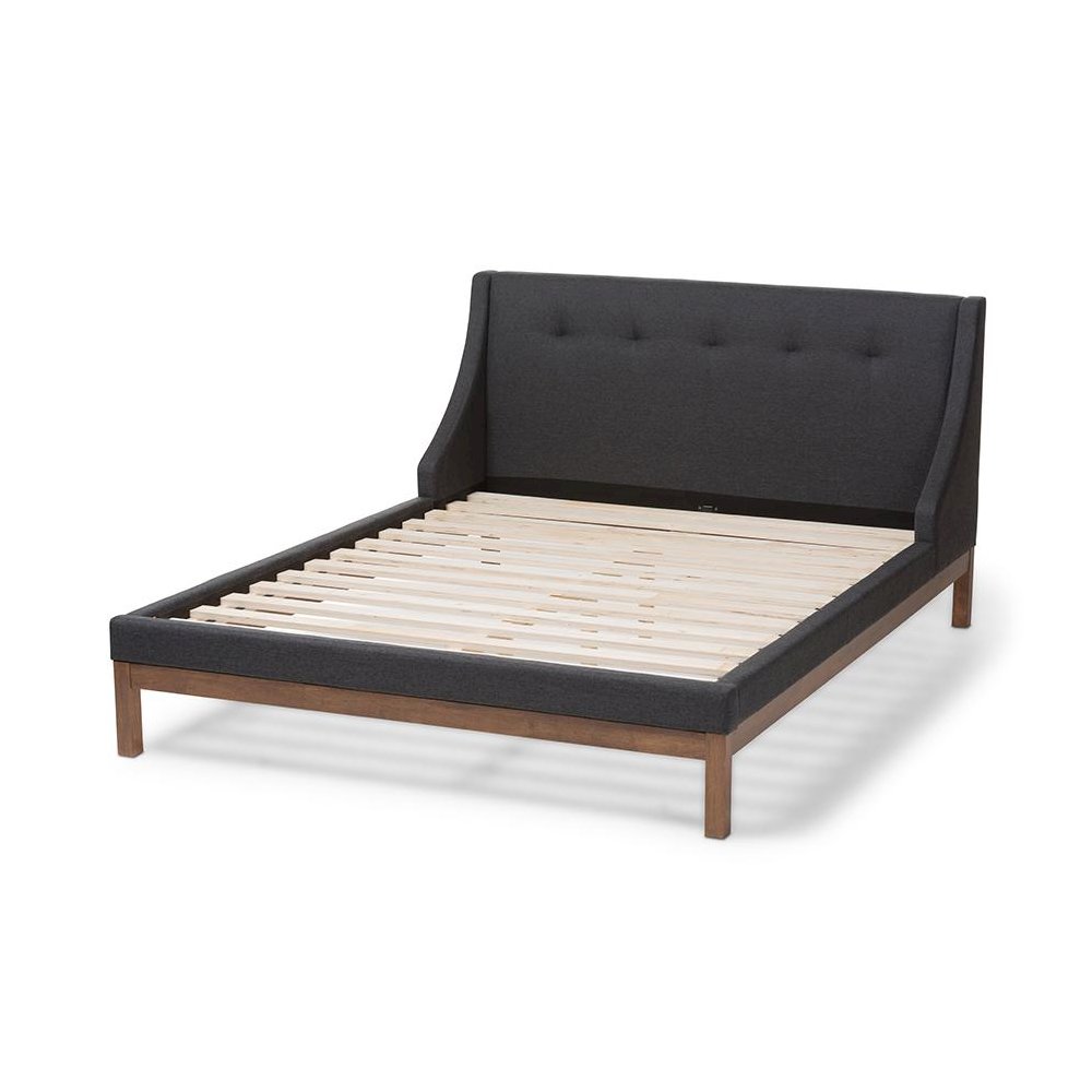 Dark Grey Fabric Upholstered Walnut-Finished Full Sized Platform Bed