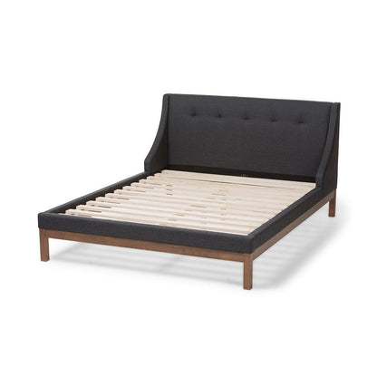 Dark Grey Fabric Upholstered Walnut-Finished Full Sized Platform Bed
