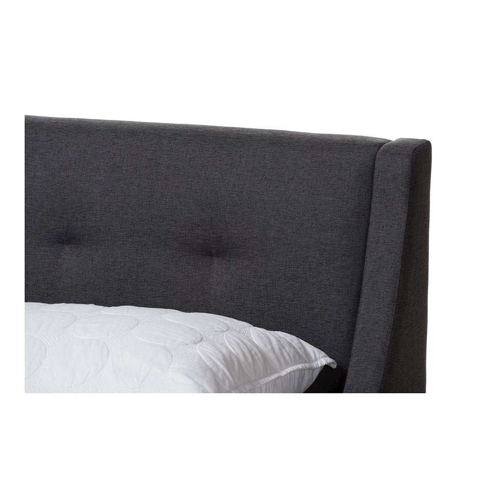 Dark Grey Fabric Upholstered Walnut-Finished Full Sized Platform Bed
