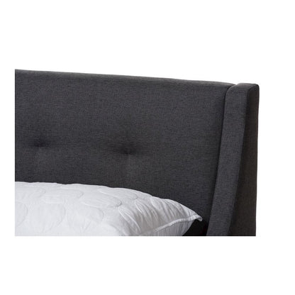 Dark Grey Fabric Upholstered Walnut-Finished Full Sized Platform Bed