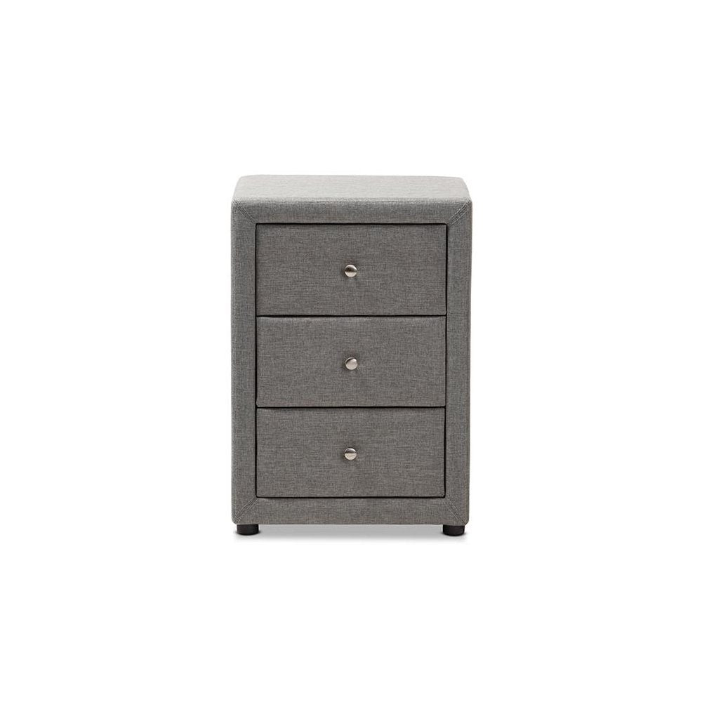 Tessa Modern and Contemporary Grey Fabric Upholstered 3-Drawer Nightstand