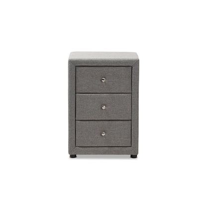 Tessa Modern and Contemporary Grey Fabric Upholstered 3-Drawer Nightstand