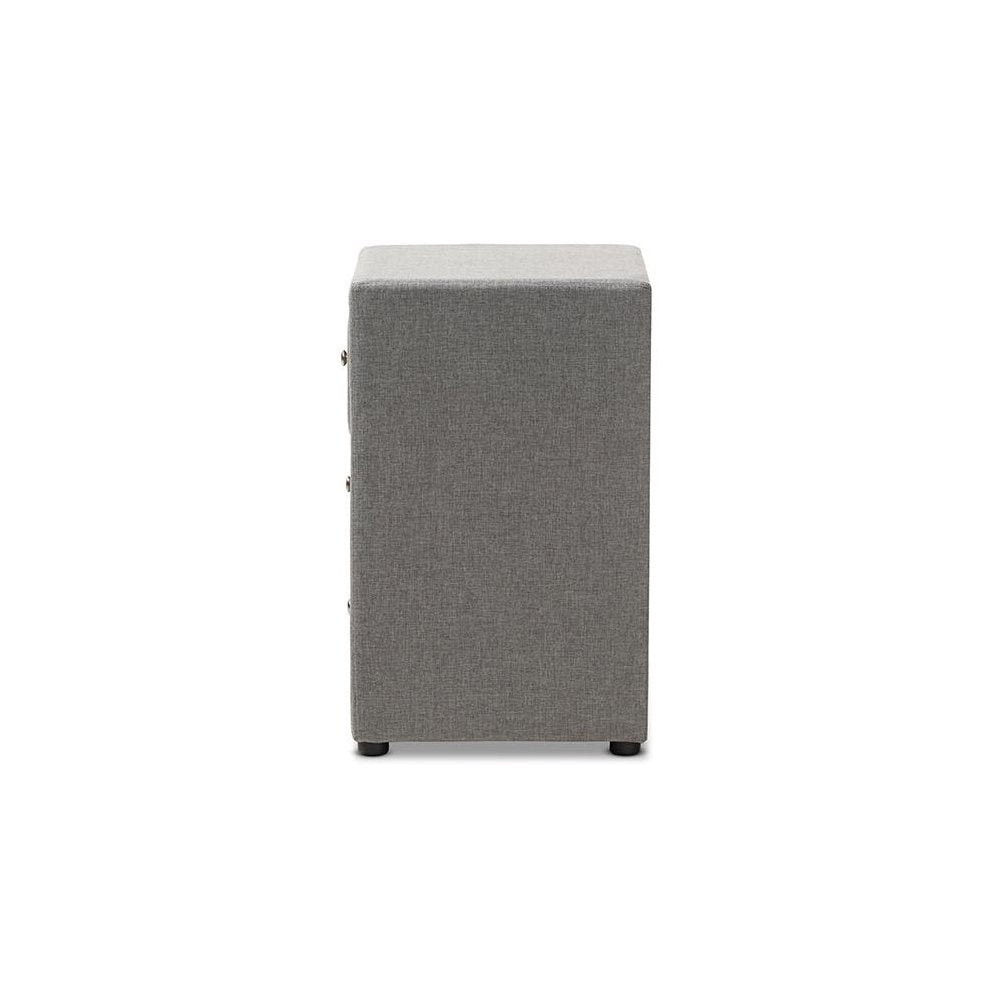 Tessa Modern and Contemporary Grey Fabric Upholstered 3-Drawer Nightstand