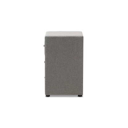Tessa Modern and Contemporary Grey Fabric Upholstered 3-Drawer Nightstand