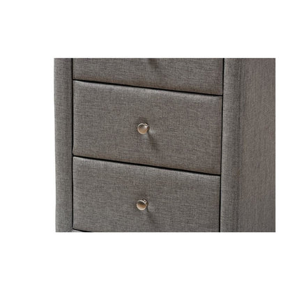 Tessa Modern and Contemporary Grey Fabric Upholstered 3-Drawer Nightstand