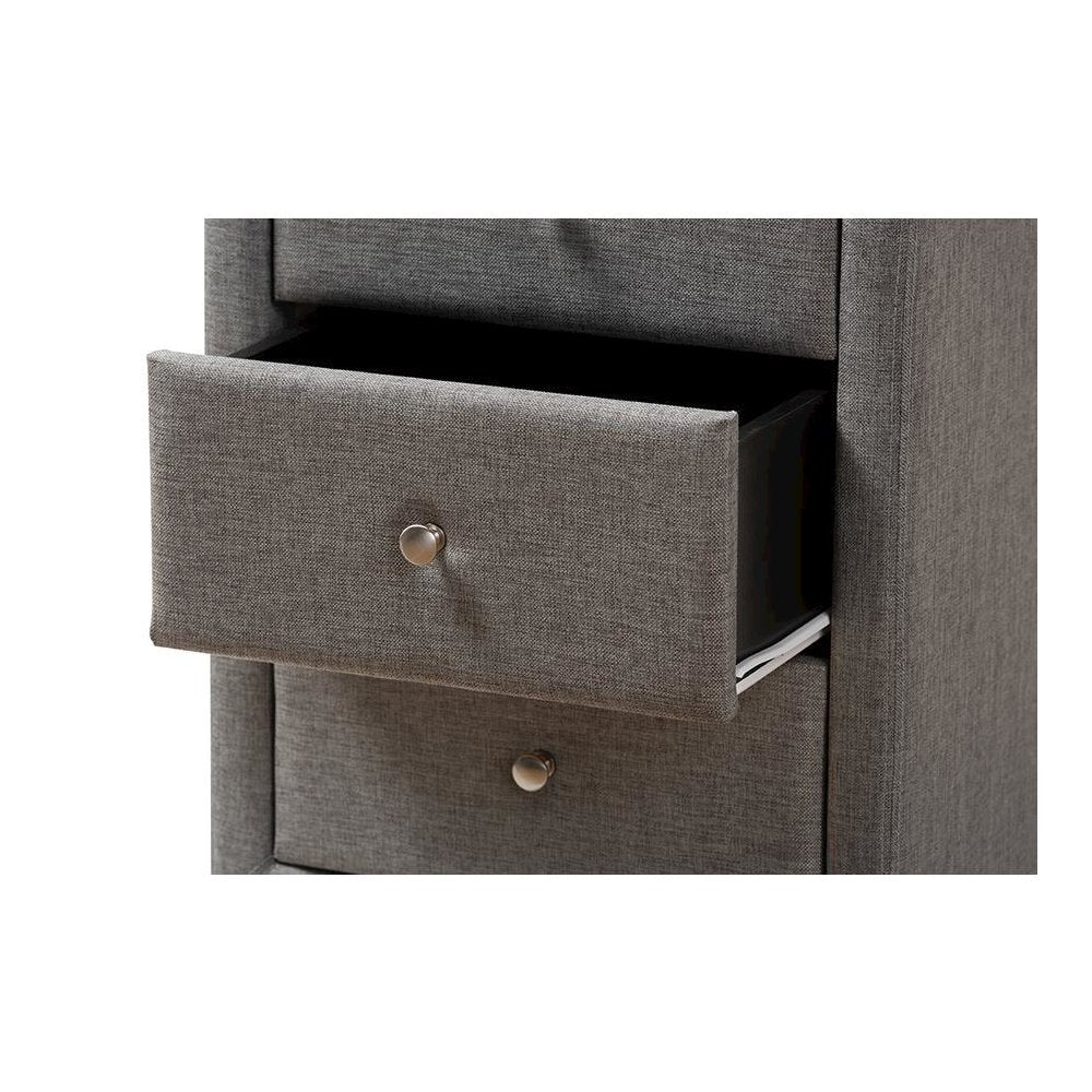 Tessa Modern and Contemporary Grey Fabric Upholstered 3-Drawer Nightstand