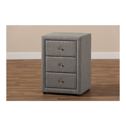 Tessa Modern and Contemporary Grey Fabric Upholstered 3-Drawer Nightstand