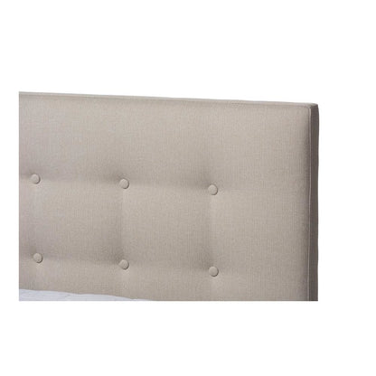 Light Beige Fabric Upholstered Walnut Wood King Size Platform Bed