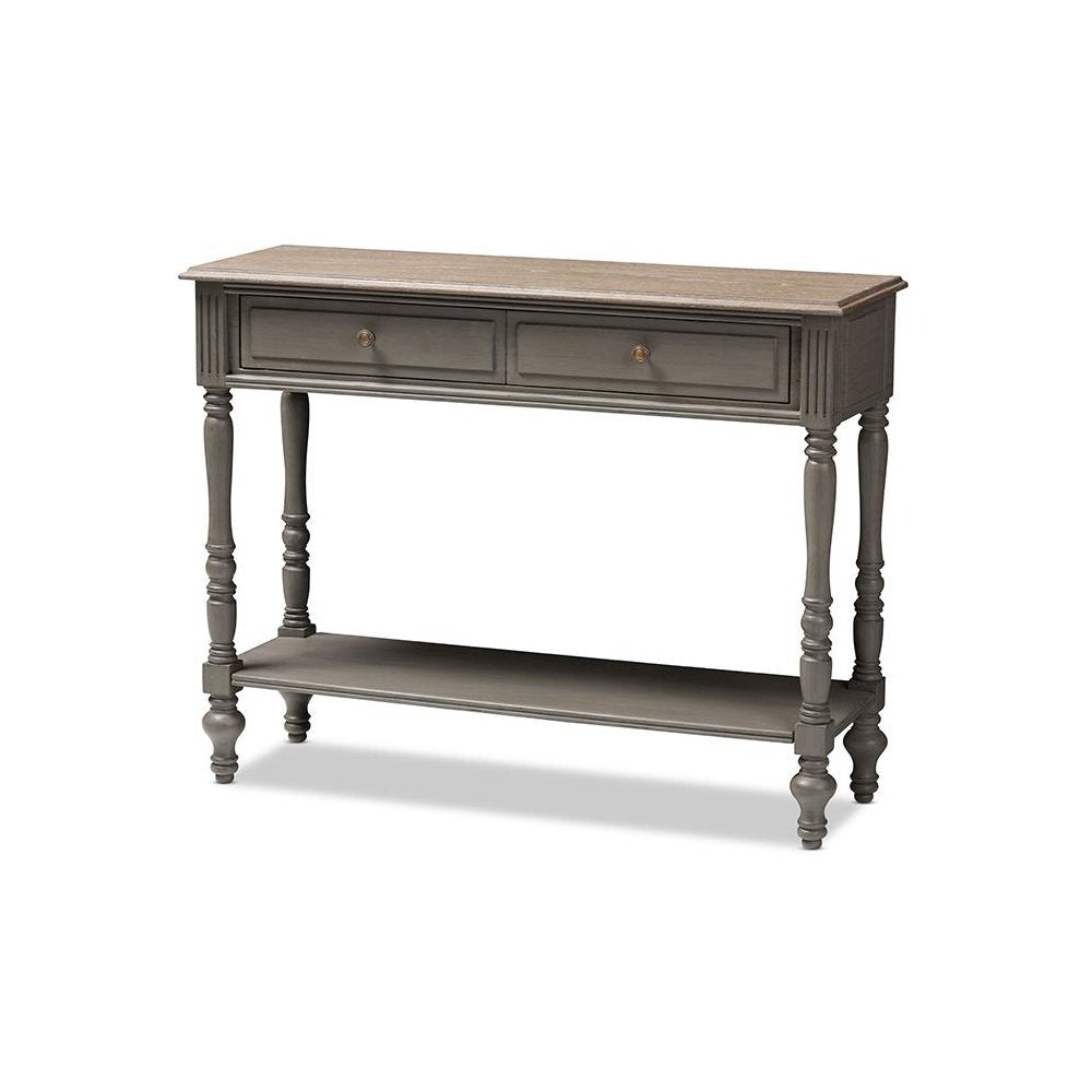 Noemie Country Cottage Farmhouse Brown Finished 2-Drawer Console Table