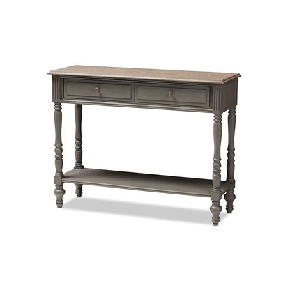 Noemie Country Cottage Farmhouse Brown Finished 2-Drawer Console Table