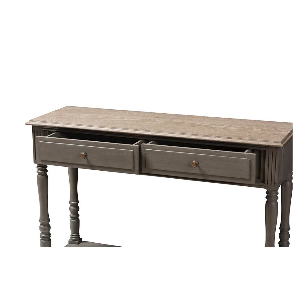 Noemie Country Cottage Farmhouse Brown Finished 2-Drawer Console Table