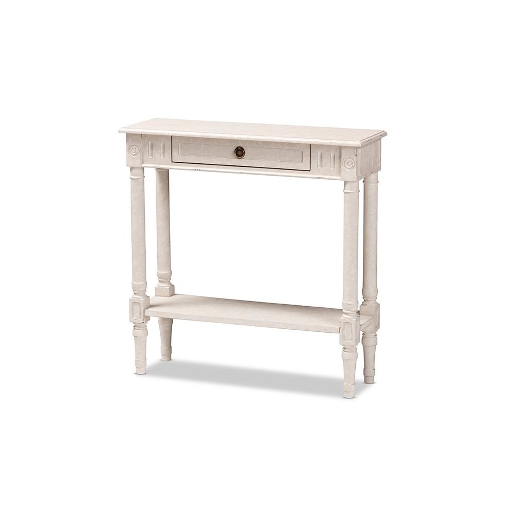 Ariella Country Cottage Farmhouse Whitewashed 1-Drawer Console Table