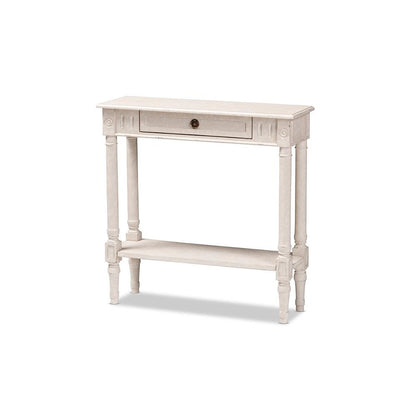 Ariella Country Cottage Farmhouse Whitewashed 1-Drawer Console Table