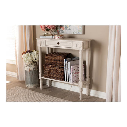Ariella Country Cottage Farmhouse Whitewashed 1-Drawer Console Table