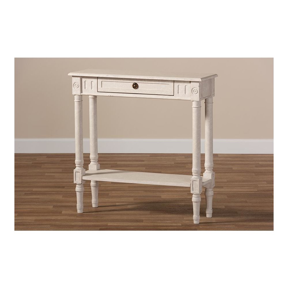 Ariella Country Cottage Farmhouse Whitewashed 1-Drawer Console Table