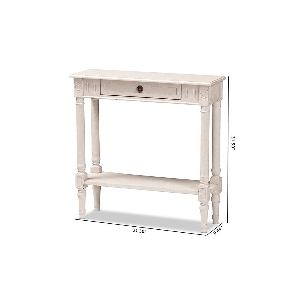 Ariella Country Cottage Farmhouse Whitewashed 1-Drawer Console Table