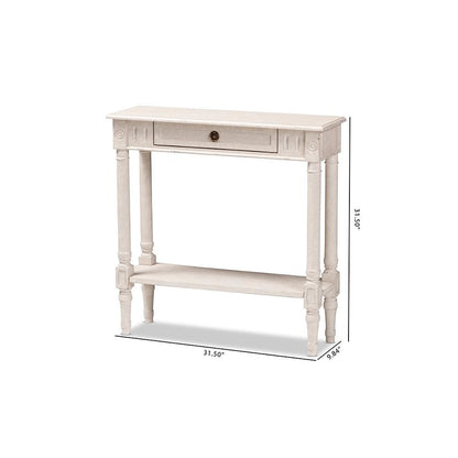 Ariella Country Cottage Farmhouse Whitewashed 1-Drawer Console Table