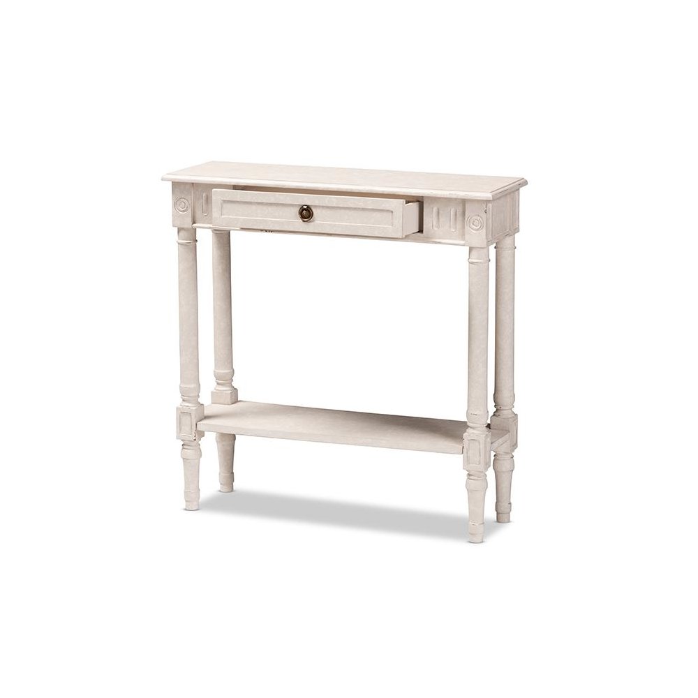 Ariella Country Cottage Farmhouse Whitewashed 1-Drawer Console Table