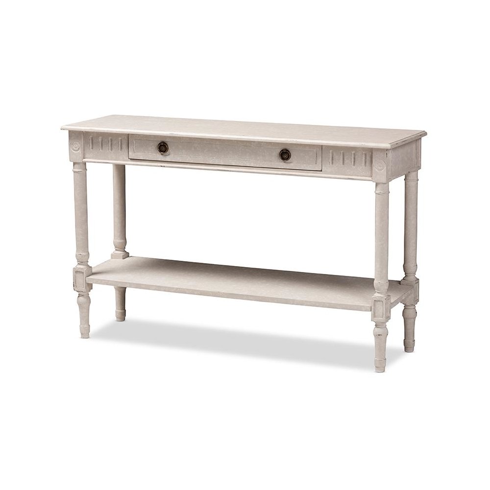 Ariella Country Cottage Farmhouse Whitewashed 1-Drawer Console Table