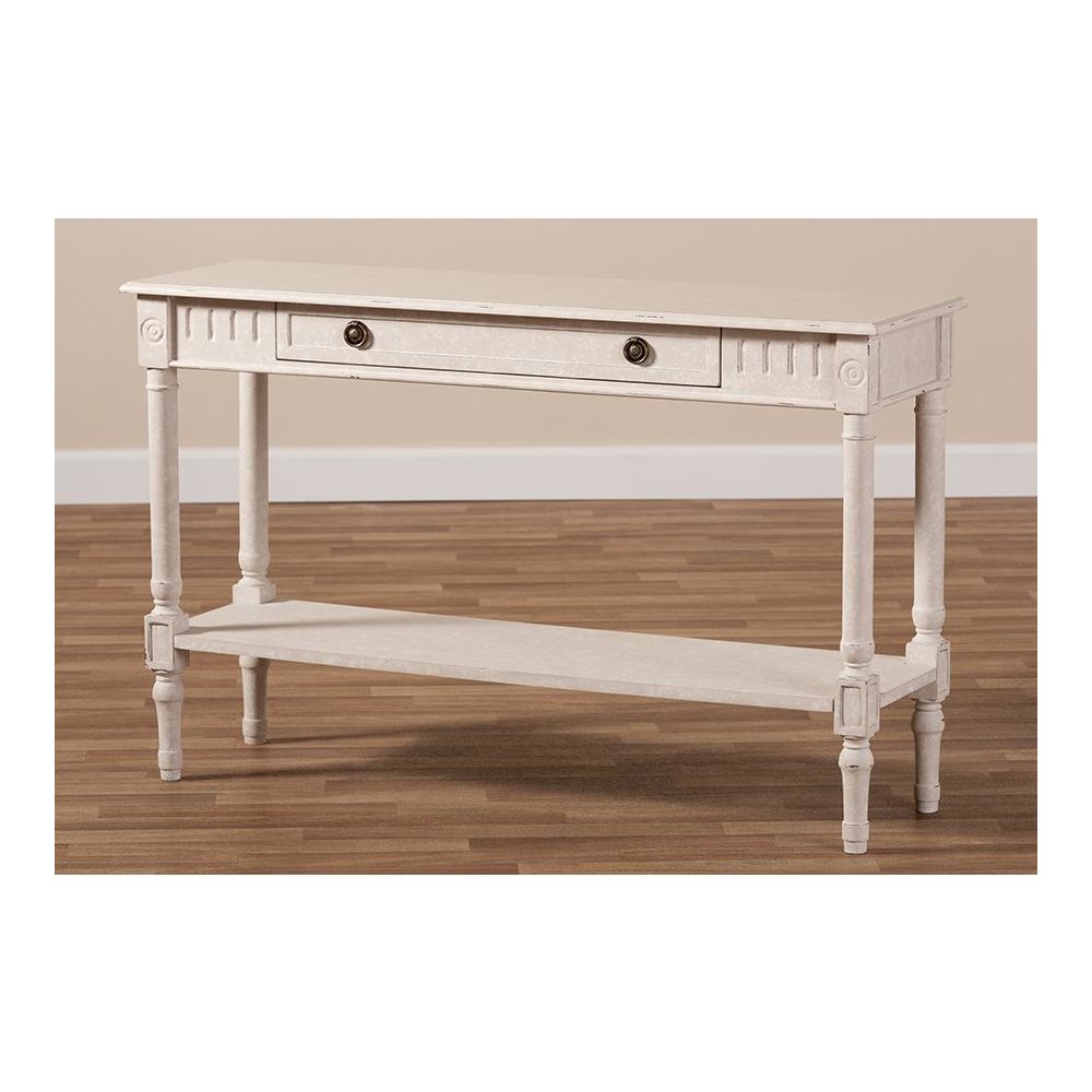 Ariella Country Cottage Farmhouse Whitewashed 1-Drawer Console Table
