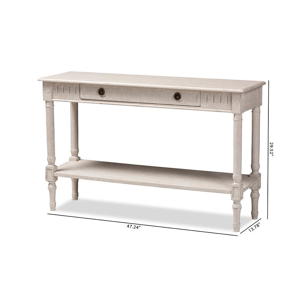 Ariella Country Cottage Farmhouse Whitewashed 1-Drawer Console Table