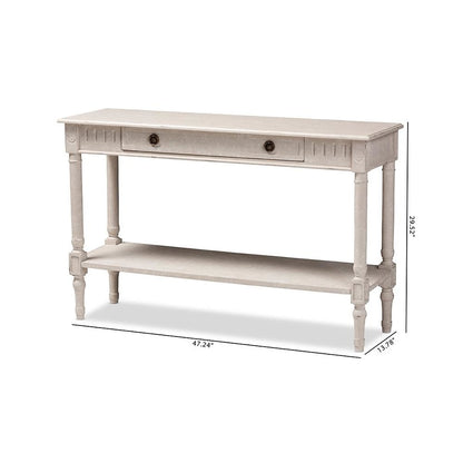 Ariella Country Cottage Farmhouse Whitewashed 1-Drawer Console Table