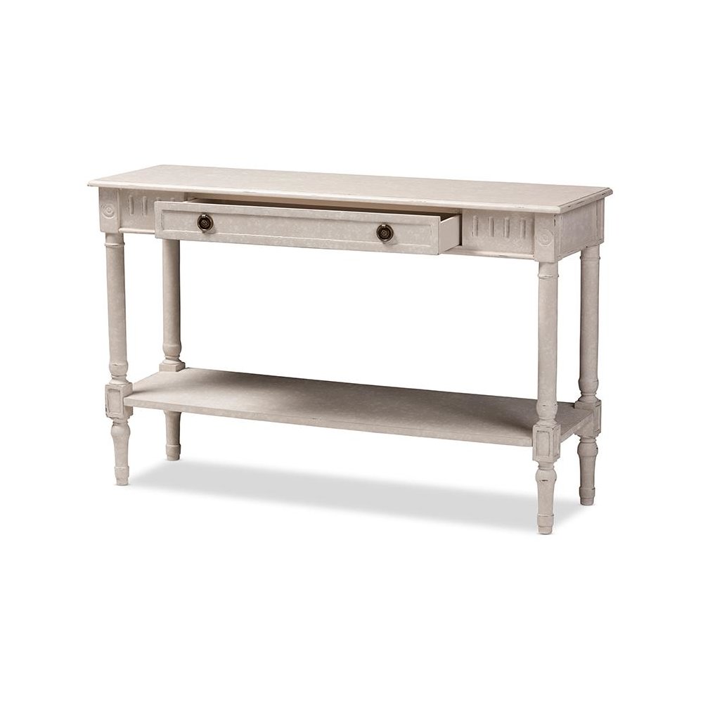 Ariella Country Cottage Farmhouse Whitewashed 1-Drawer Console Table