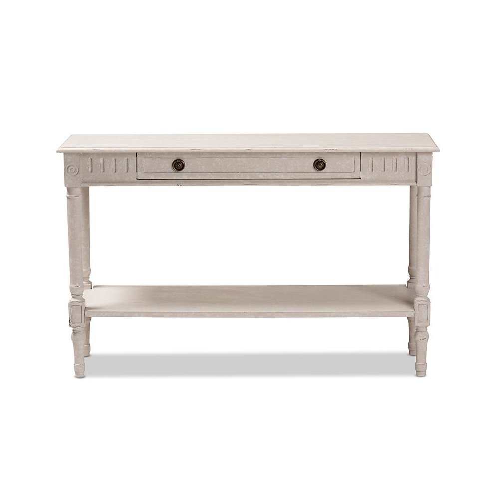 Ariella Country Cottage Farmhouse Whitewashed 1-Drawer Console Table