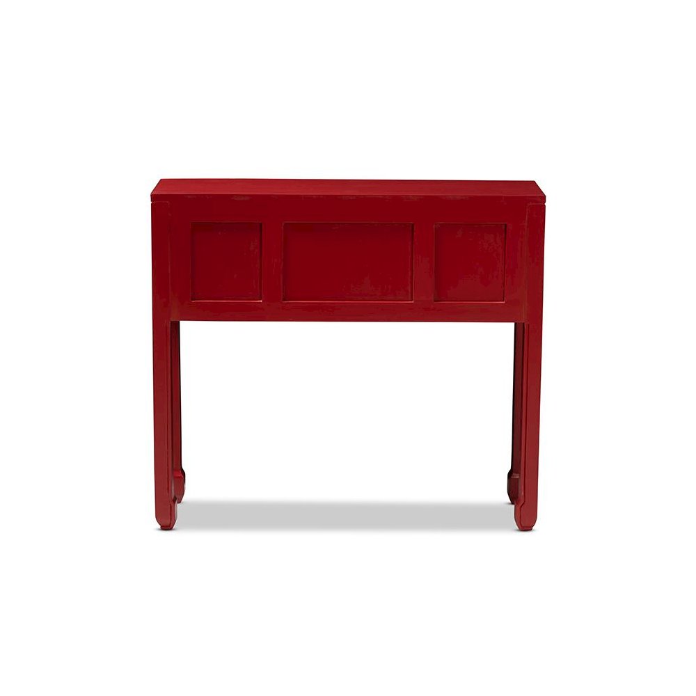 Antique Red Finished Wood Bronze Finished Accents 6-Drawer Console Table