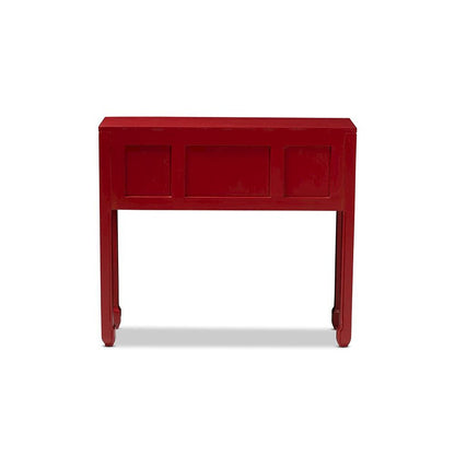 Antique Red Finished Wood Bronze Finished Accents 6-Drawer Console Table