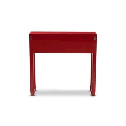 Antique Red Finished Wood Bronze Finished Accents 6-Drawer Console Table
