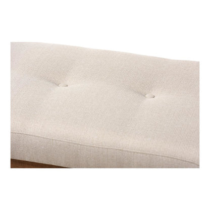 Light Beige Fabric Upholstered Walnut Brown Finished Wood Bench