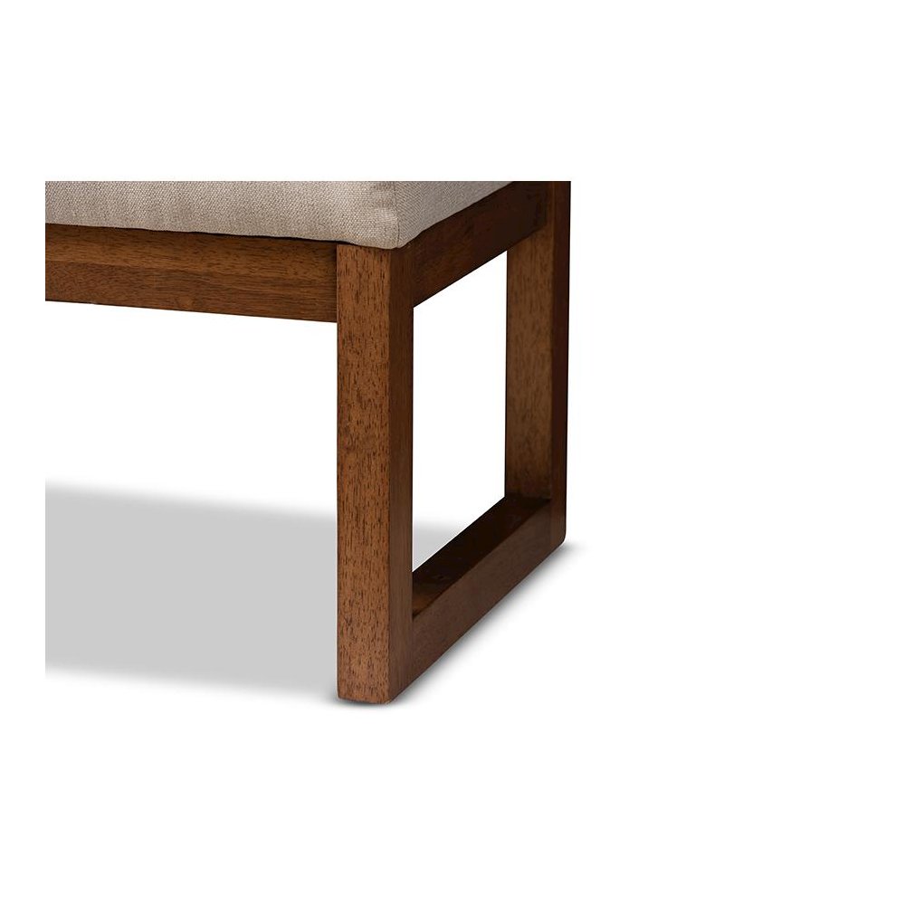 Light Beige Fabric Upholstered Walnut Brown Finished Wood Bench